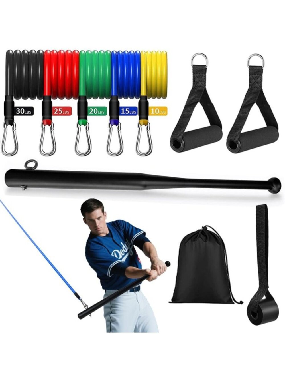 Baseball Swing Trainer with 5 Adjustable Resistance Bands for Speed & Mechanics